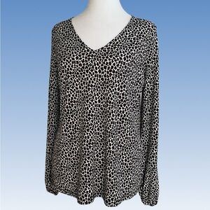 Michael Kors Black and White Animal Print Long Sleeve Top size M